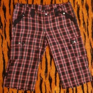 SUPER LOW FAT red and black plaid punk capris